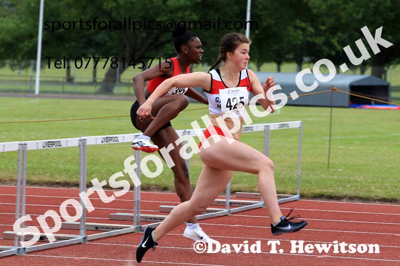 Womens under-20s 100 metres hurdles, 2022 Northern Senior and Under-20 Champs., Wavertree Athletics Centre, Liverpool. Photo: David T. Hewitson/Sports for All Pics